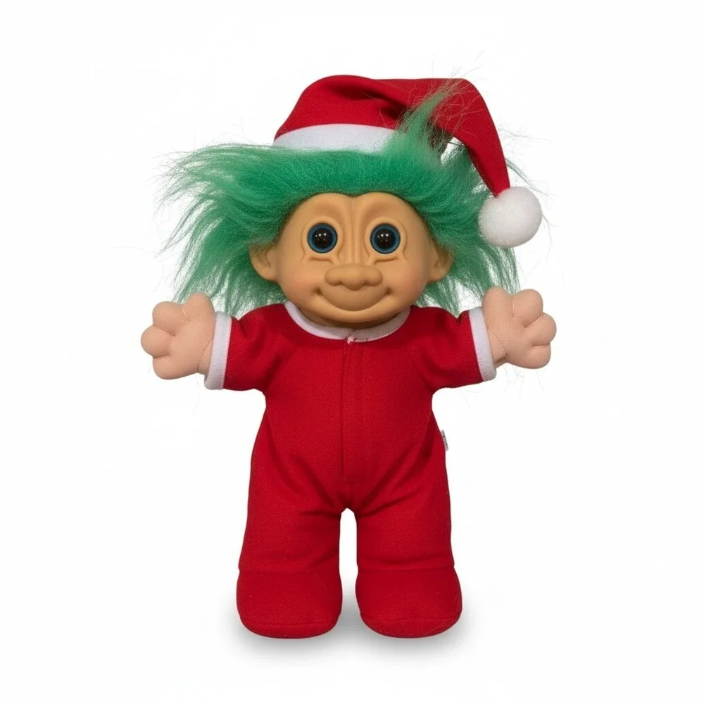 Russ Berrie Vintage Christmas Santa Troll Doll Green Hair Red Suit 2338